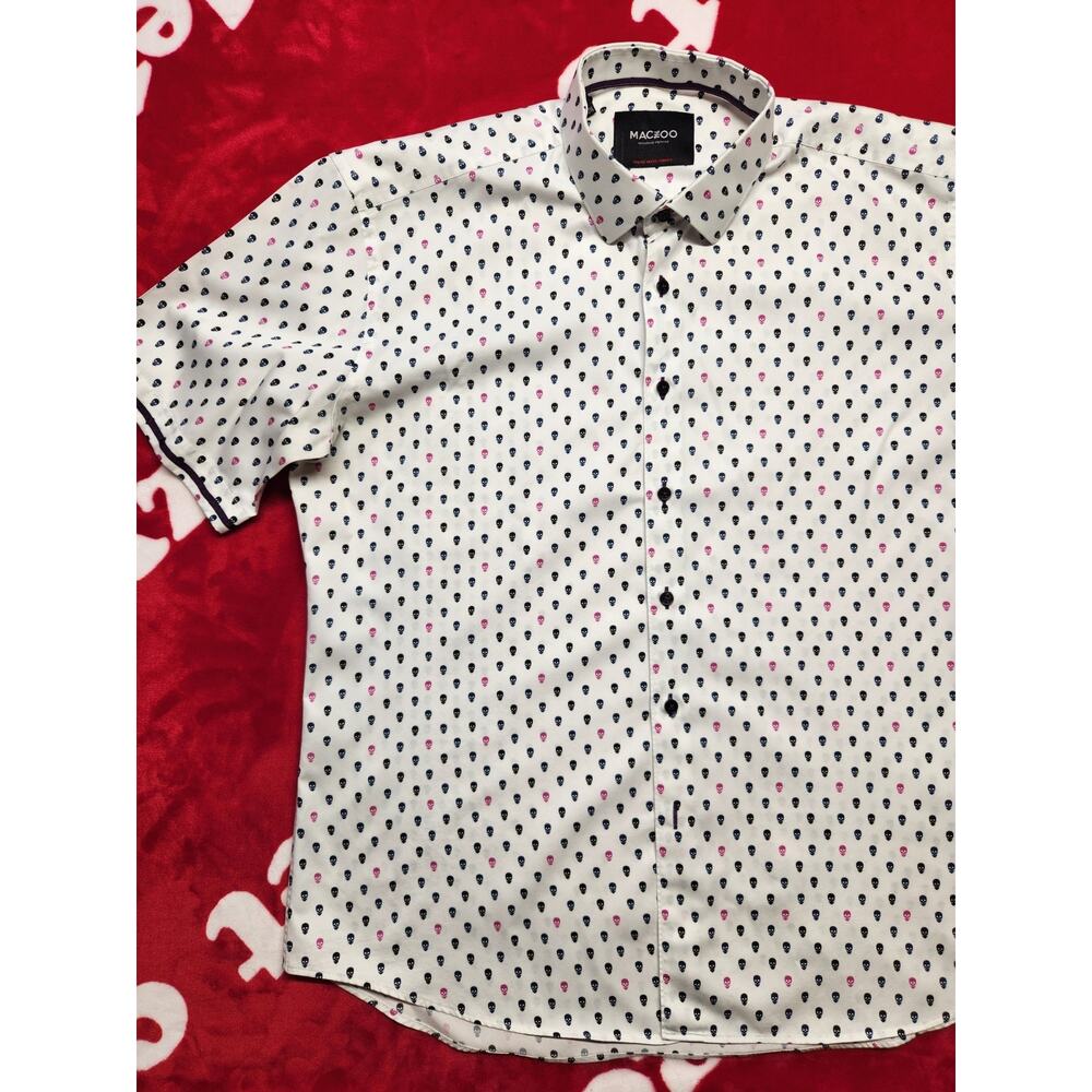 Maceoo Men’s 2XL Skull Print Button Up Shirt Italian Fabric Short Sleeve